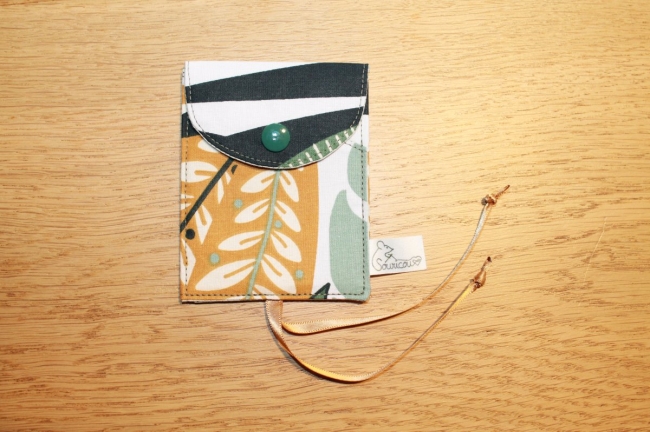 Porte carte/clé feuillage vert/moutarde